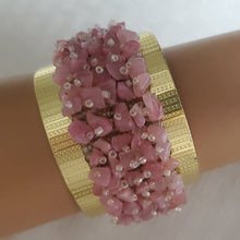 Load image into Gallery viewer, ROSE QUARTZ CHIP CUFF BRACELET - ANTIQUE BRONZE METAL .