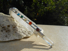 Load image into Gallery viewer, 7 CHAKRA FACETED CRYSTAL QUARTZ HEALING AURA WAND WITH CRYSTAL BALL & POINT.