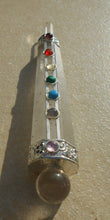 Load image into Gallery viewer, 7 CHAKRA FACETED CRYSTAL QUARTZ HEALING AURA WAND WITH CRYSTAL BALL & POINT.