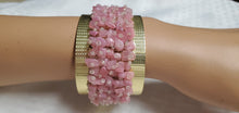 Load image into Gallery viewer, ROSE QUARTZ CHIP CUFF BRACELET - ANTIQUE BRONZE METAL .